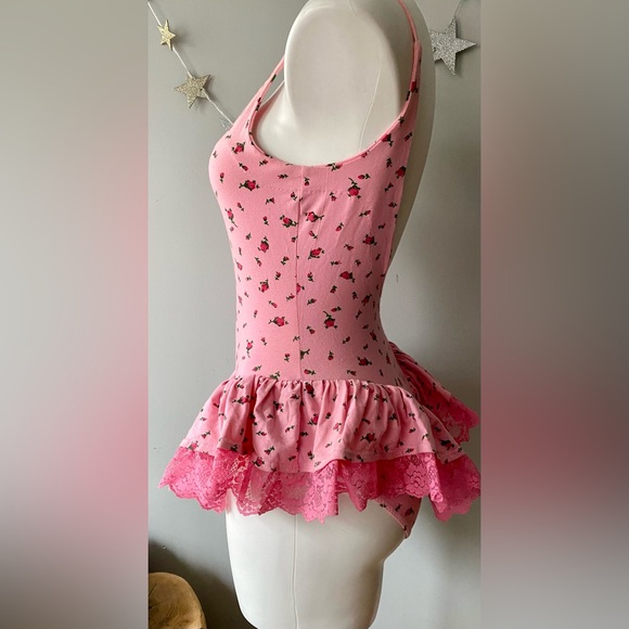 Vintage Betsey Johnson Pink Rosebud Cotton Swimsuit/Leotard. NWOT. Punk Label. - Picture 4 of 6